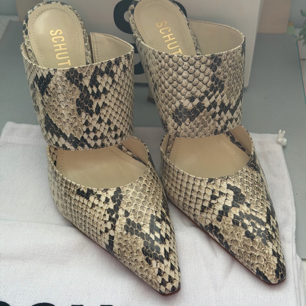 Schutz Python Pattern Heels In Black And Cream - image 1